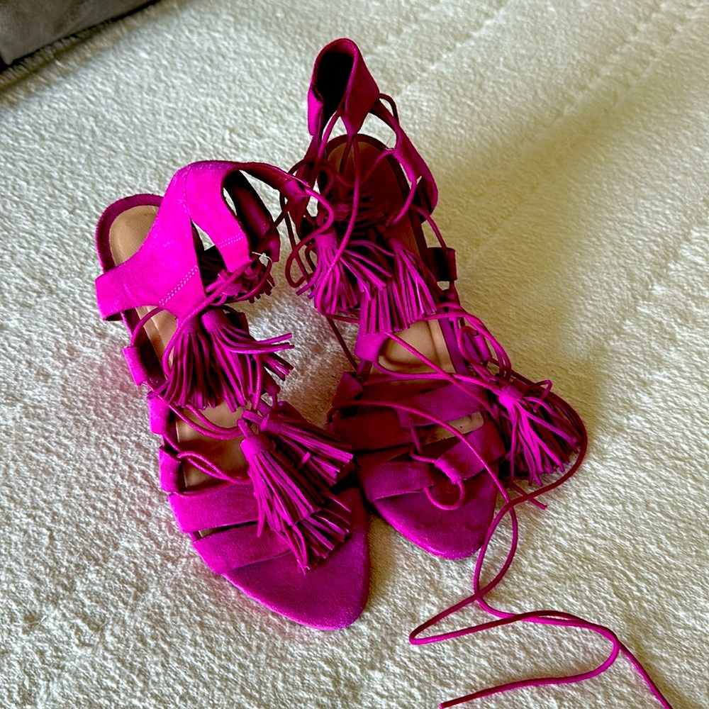 Loeffler Randall pink tassel heels